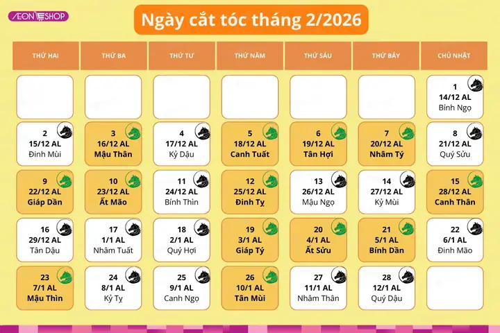 Lịch Cắt Tóc Tháng 2/2026: Chọn Ngày Đẹp Đón Tài Lộc & May Mắn