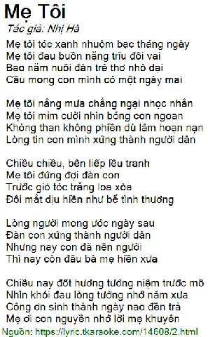Mẹ Tôi Tóc Xanh Nhuộm Bạc Tháng Ngày: Ý Nghĩa, Lời Bài Hát Và Cảm Xúc Mẹ Tôi Tóc Xanh Nhuộm Bạc Tháng Ngày: Ý Nghĩa, Lời Bài Hát Và Cảm Xúc